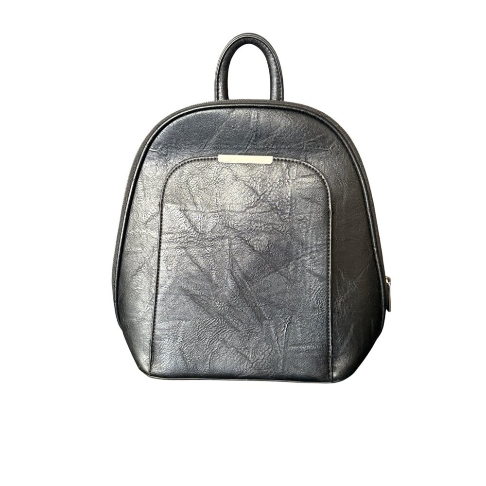 Black Leather Convertible Backpack Shoulder Bag With Adjustable Straps